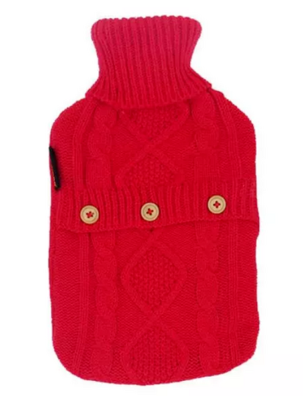 CALINDOO Bouillotte housse tricot rouge
