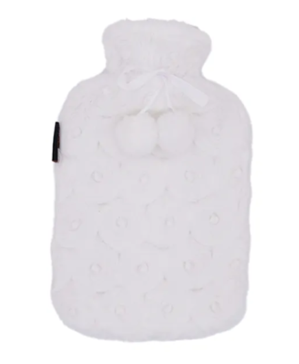 CALINDOO Bouillotte housse pompons blancs