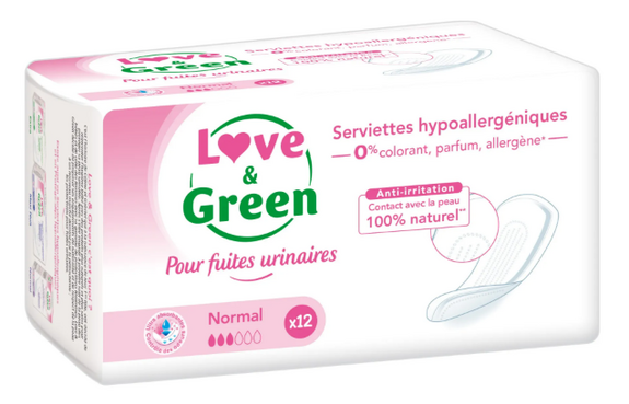 Love & Green Serviettes Écologiques pour Fuites Urinaires Normal x12
