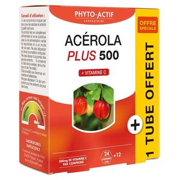 Phyto-Actif Vitamine C ACEROLA Plus 500 24 comprimés + 1 tube offert