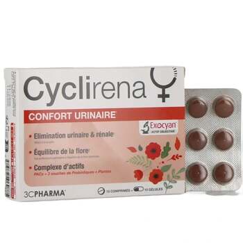 3C Pharma confort urinaire Cyclirena (Remplace le Gystinat Fort) 15 comprimés + 15 gélules