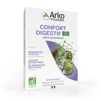 Arkopharma Arkofluides Confort Digestif BIO Ampoules buvables Radis noir Artichaut Romarin Angélique 20 x 10 ml
