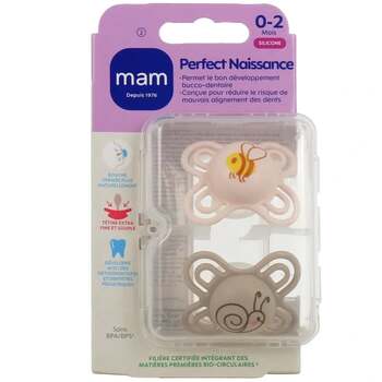 MAM Sucettes orthodontiques Perfect Silicone 0-2 mois x2