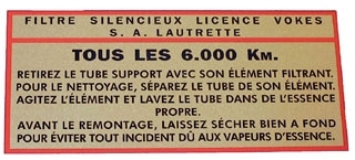 étiquette filtre à air Vokes