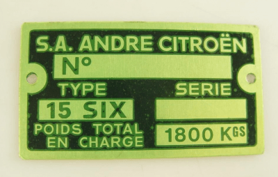 plate for serial number 15CV