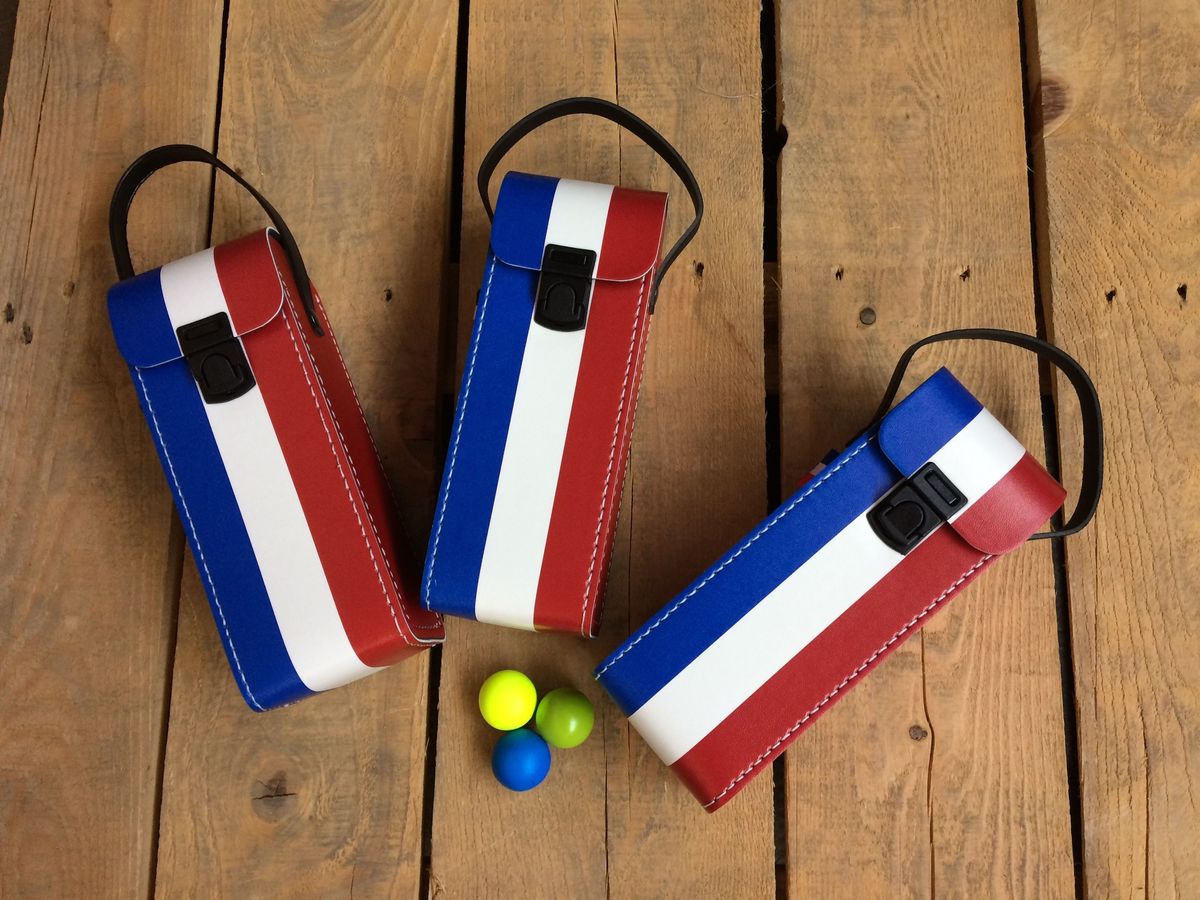 Sacoche rigide pour 3 boules de pétanque - FRANCE - bleu blanc rouge