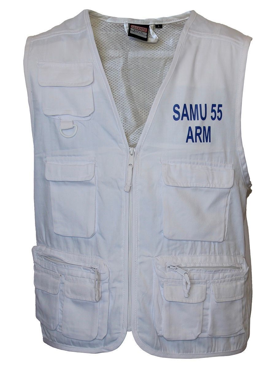 Gilet blanc sans manches avec marquage SAMU, MEDECIN, INFIRMIER