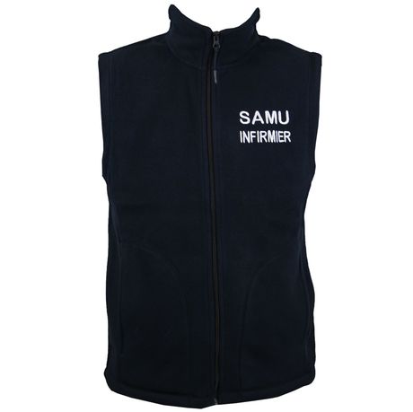 Gilet sans manches micropolaire homme - brodé type SAMU personnalisé recto verso - bleu marine