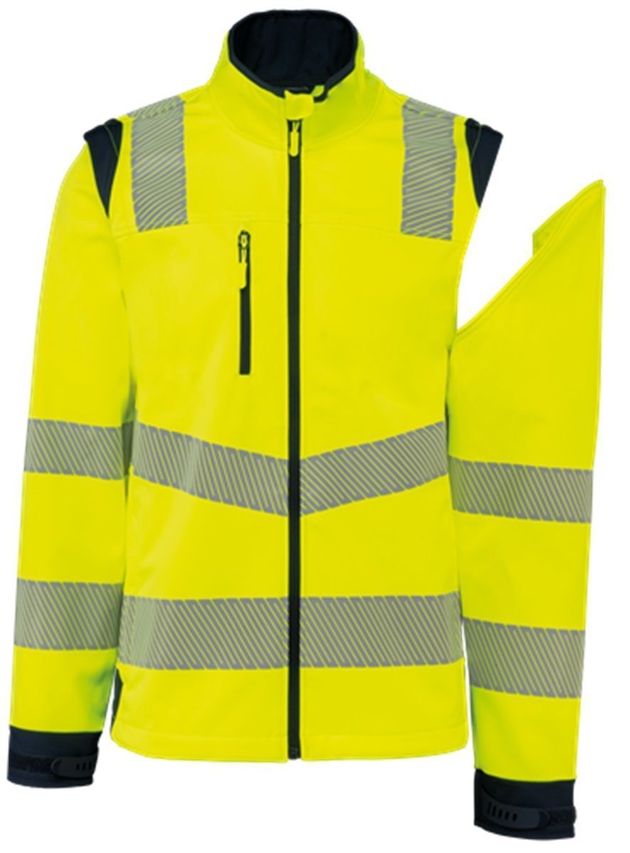 Veste softshell de sécurité manches amovibles - Unisexe - WK460 - jaune fluo et bleu marine