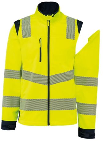 Veste softshell de sécurité manches amovibles - Unisexe - WK460 - jaune fluo et bleu marine