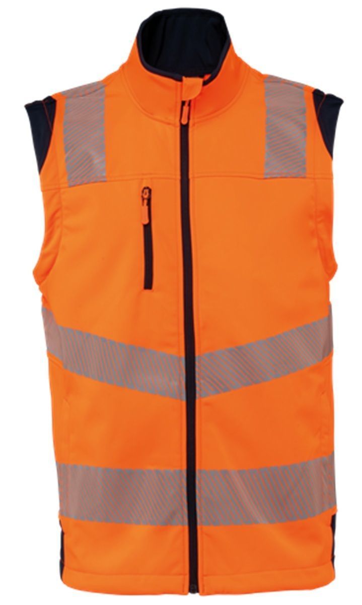 Veste softshell de sécurité manches amovibles - Unisexe - WK460 - orange fluo et bleu marine