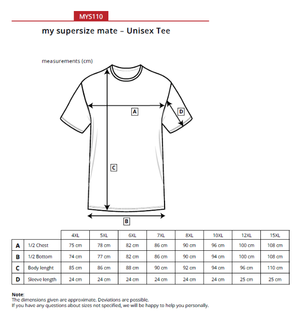 T-shirt manches courtes grandes tailles 4XL au 15XL - Unisexe - MYS110 - blanc