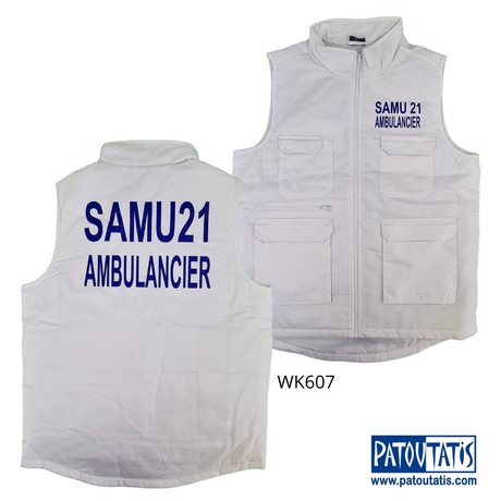 Gilet multipoches rembourré sans manches - personnalisé SAMU - WK607 - blanc