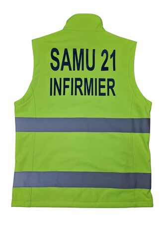 Gilet de sécurité softshell jaune et noir - marquage personnalisé votre texte (SAMU, ARM, MEDECIN, INFIRMIER..)
