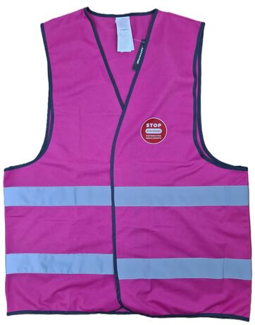 Gilet sécurité STOP NE PAS DERANGER Distribution de médicaments en cours - rose framboise