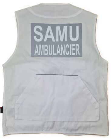 Gilet multipoches sans manches - blanc - marquage personnalisé SAMU réfléchissant