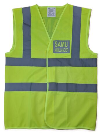 Gilet de sécurité personnalisé recto verso type SAMU - jaune fluo