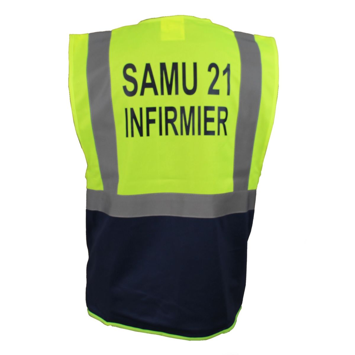 gilet de sécurité zippé jaune et bleu marine personnalisé avec le