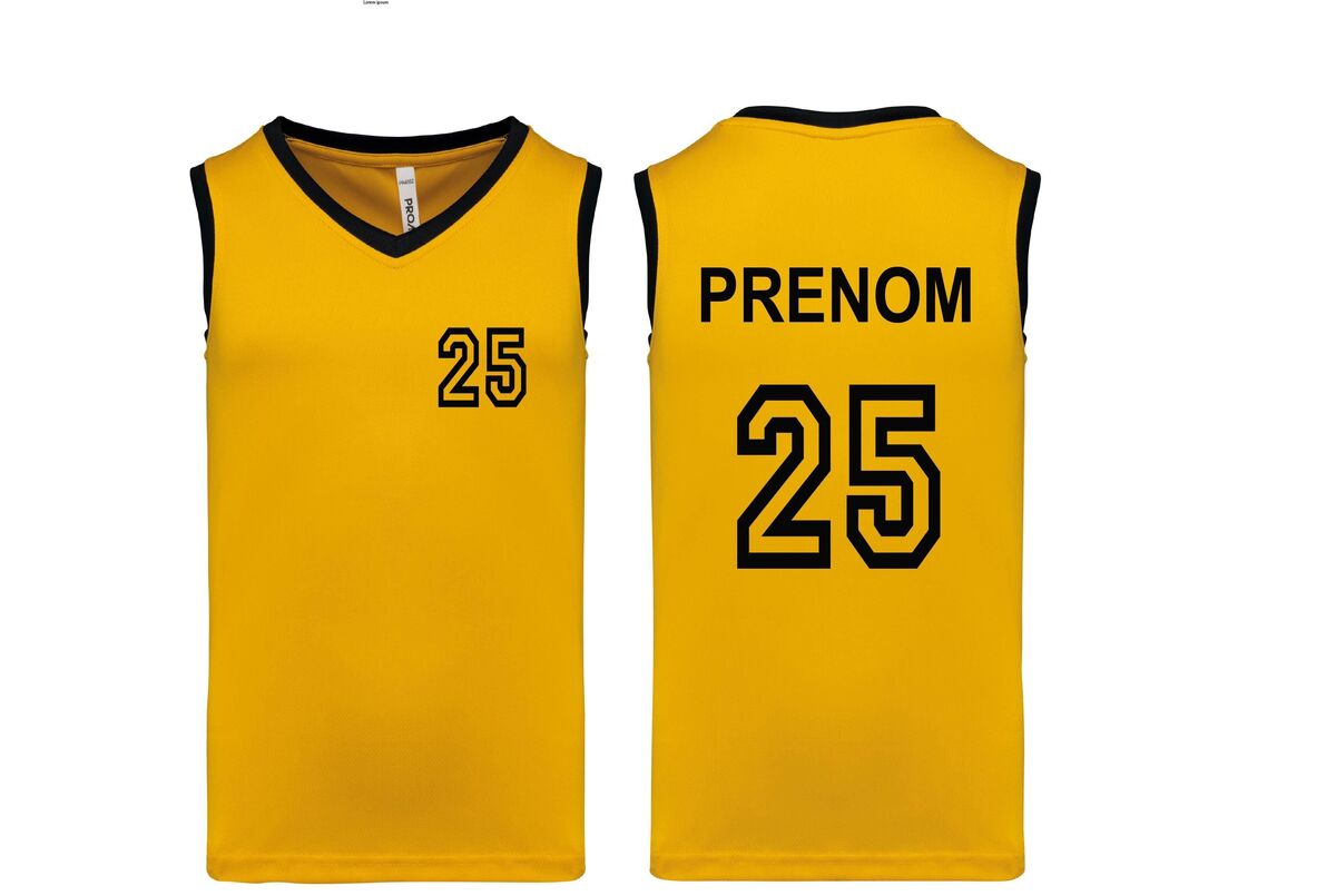 Maillot basket enfant personnalisé prénom et numéro de votre choix - jaune