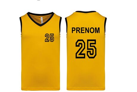 Maillot basket enfant personnalisé prénom et numéro de votre choix - jaune