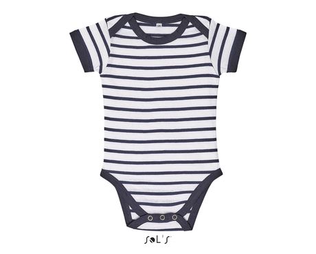 Body Bébé Manches Courtes Zigozago - Rayures Rouges Et Noires, Broderie, Fabriqué En Italie - 1