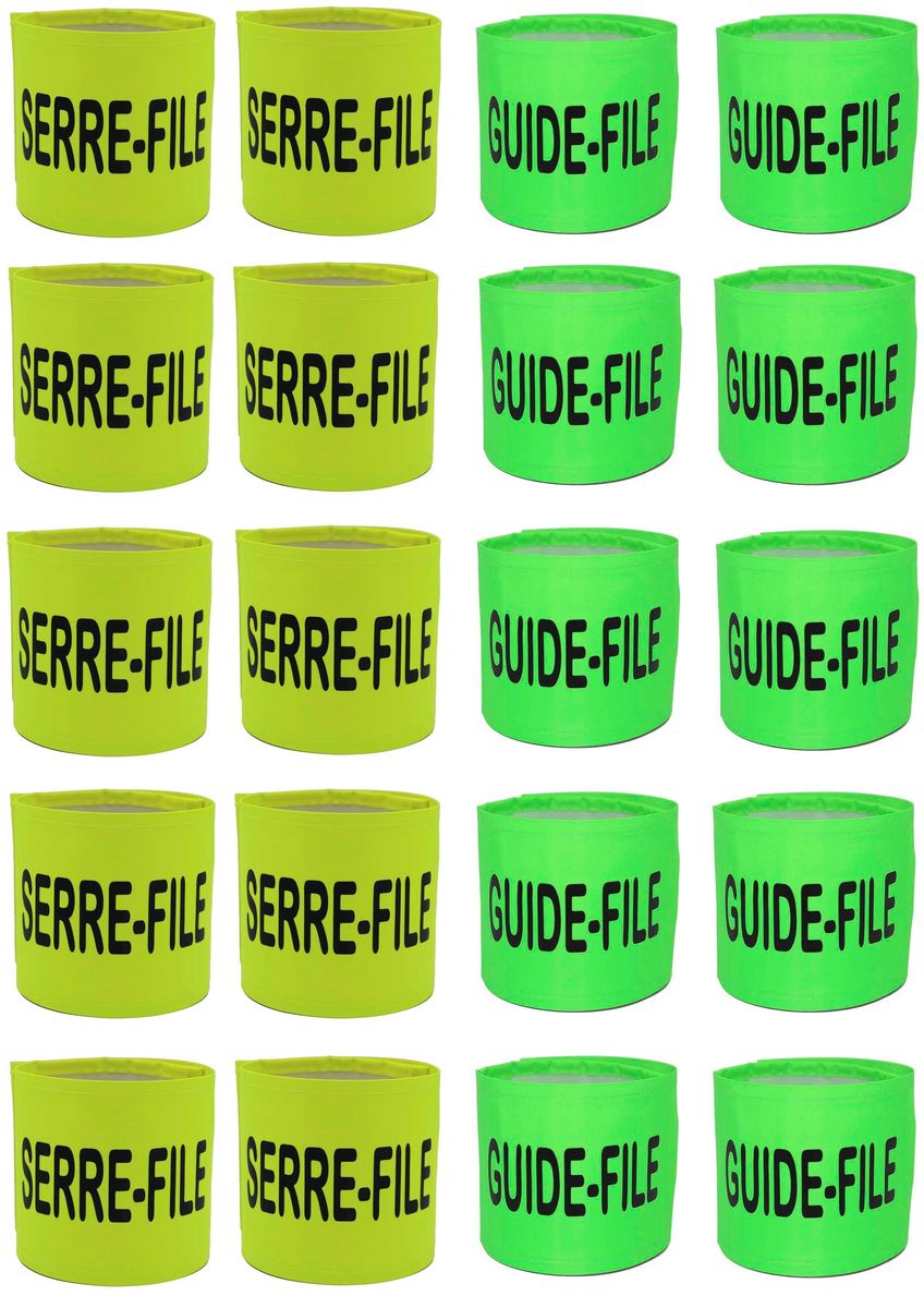 Lot 20 brassards guide file et serre file pour exercice incendie