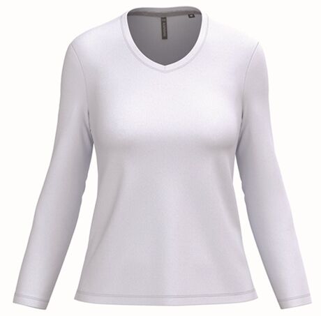 T-SHIRT COL V MANCHES LONGUES FEMME Couleur White Taille S T-SHIRT COL V MANCHES LONGUES FEMME Couleur White Taille S