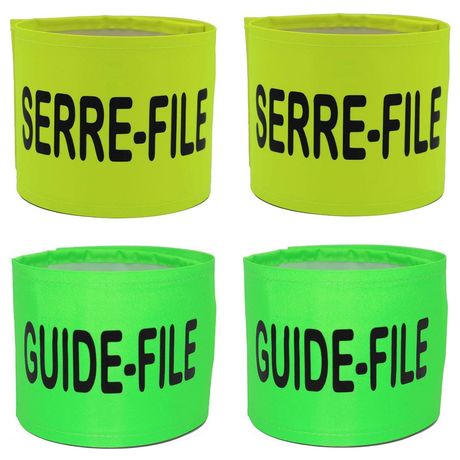 Lot 4 brassards exercice évacuation - SERRE-FILE et GUIDE-FILE - jaune et vert fluo