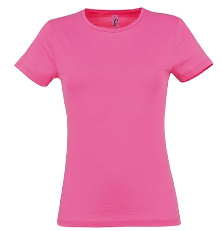 Tee-shirt manches courtes col rond uni en coton femme rose vif Tee-shirt manches courtes col rond uni en coton femme rose vif