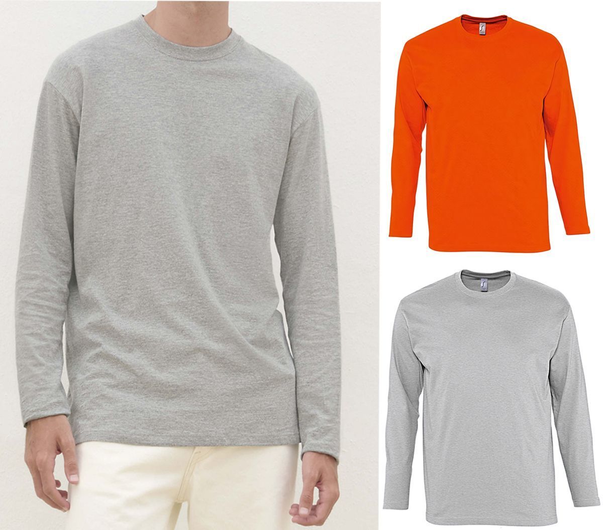 lot 2 T-shirts manches longues HOMME - gris chiné et orange