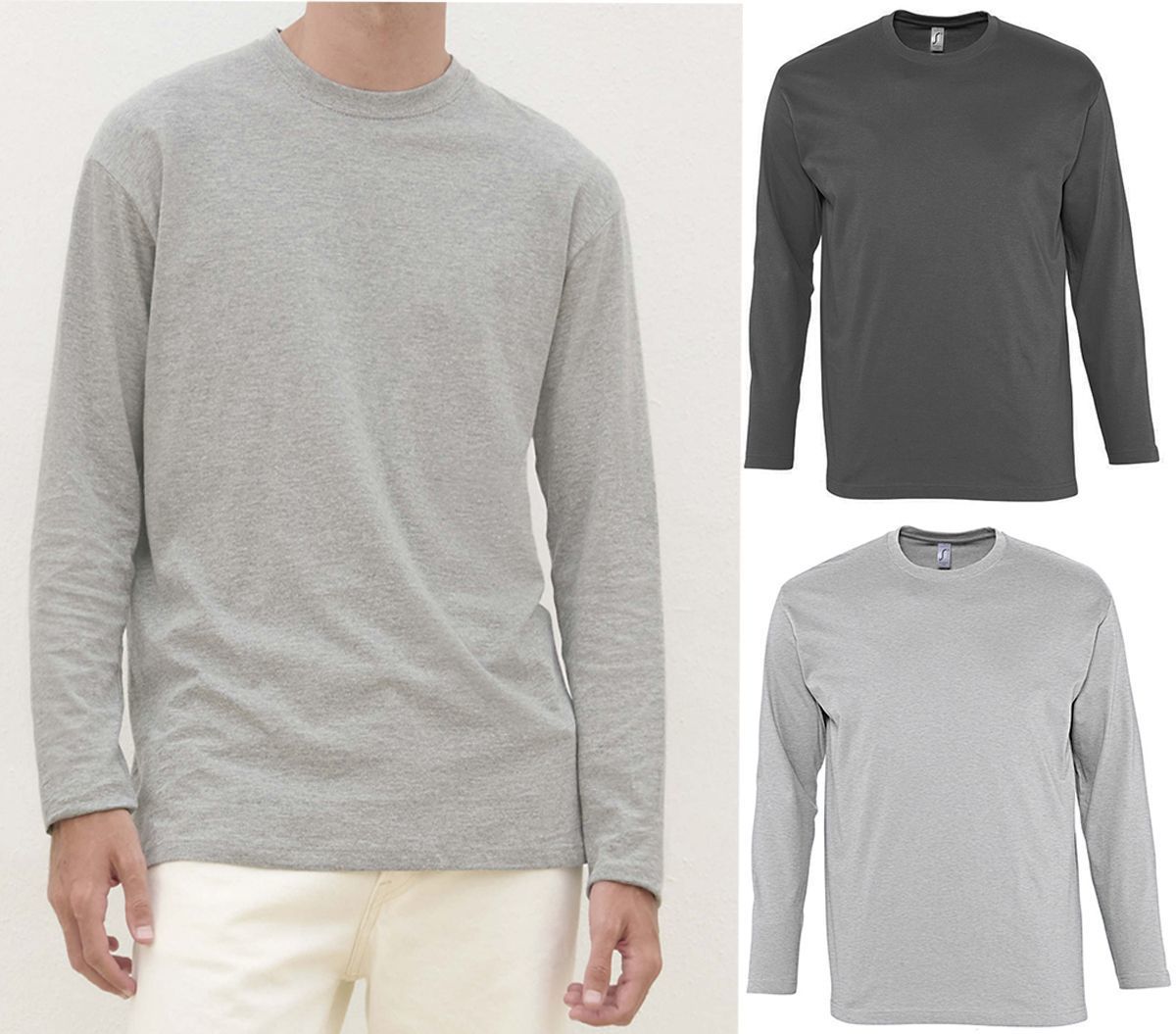lot 2 T-shirts manches longues HOMME - gris chiné et gris foncé