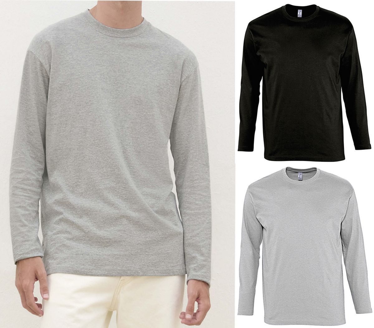 lot 2 T-shirts manches longues HOMME - gris chiné et noir