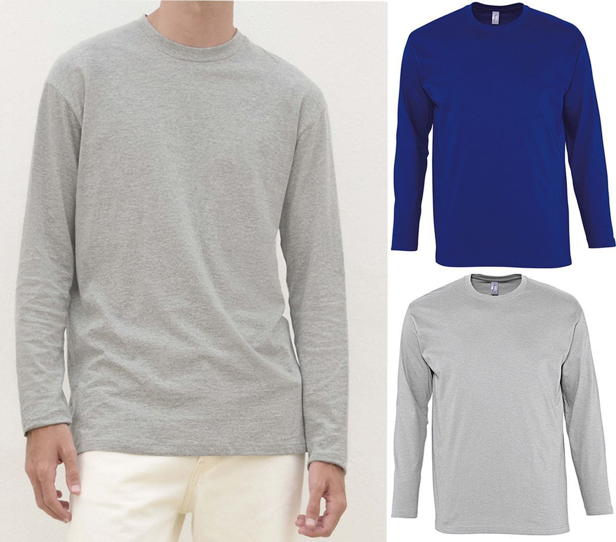 lot 2 T-shirts manches longues HOMME - gris chiné et bleu outremer