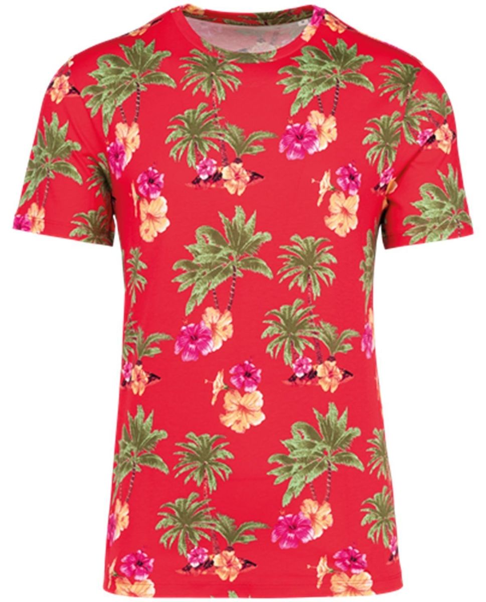 T-shirt écoresponsable imprimé tropical - Homme - PAT350 - rouge hawaiian
