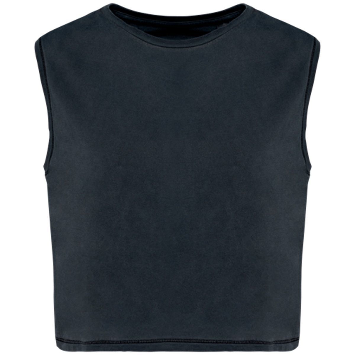 T-shirt crop sans manches écoresponsable - Femme - PAT342 - gris foncé Washed Coal