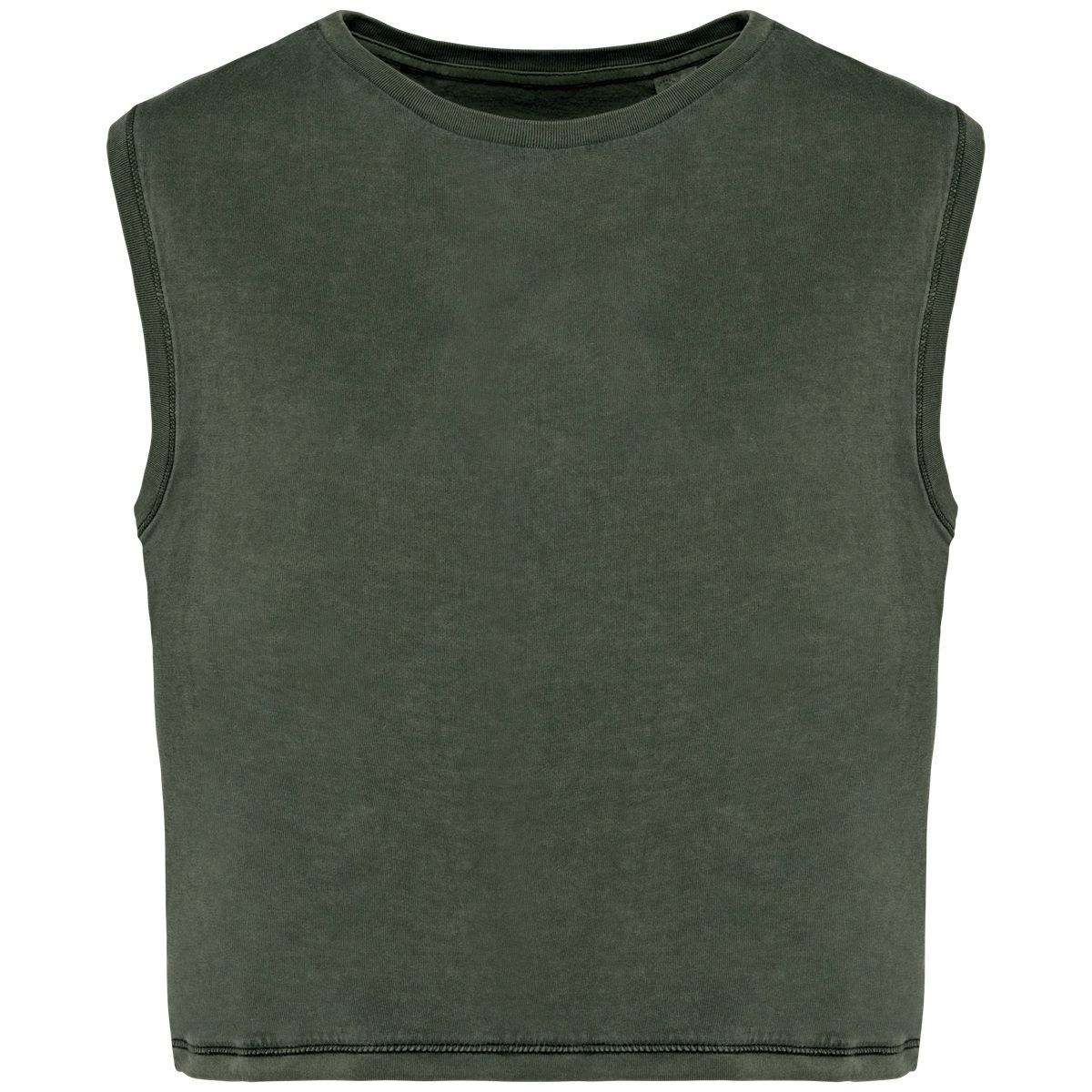 T-shirt crop sans manches écoresponsable - Femme - PAT342 - kaki