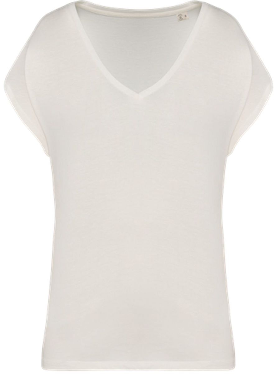 T-shirt loose à col V écoresponsable - Femme - PAT312 - beige ivoire