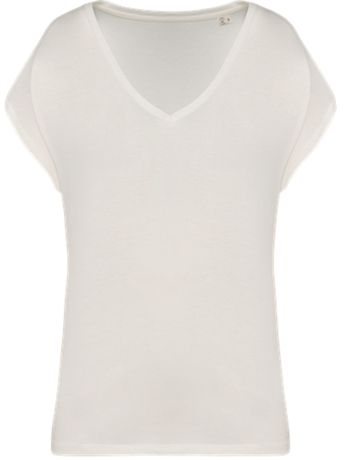 T-shirt loose à col V écoresponsable - Femme - PAT312 - beige ivoire