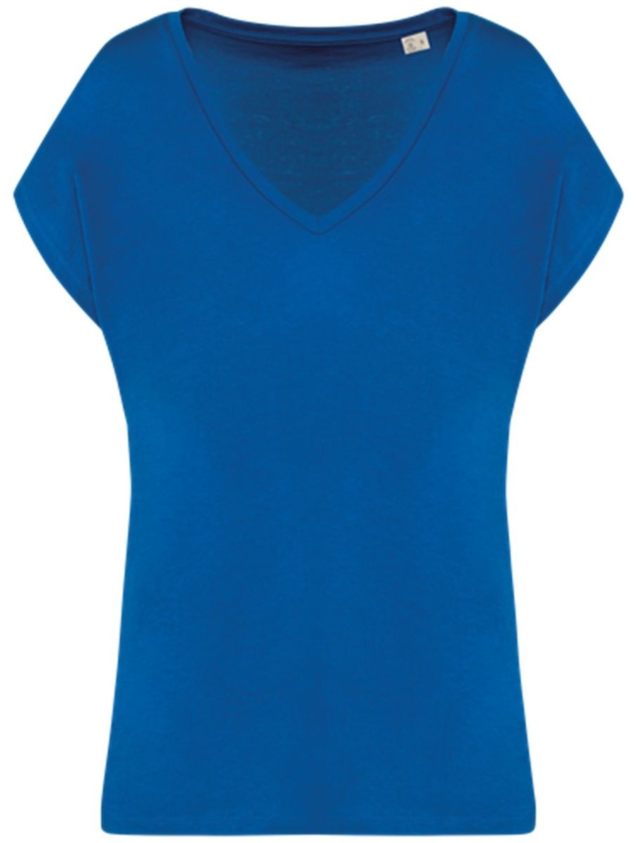 T-shirt loose à col V écoresponsable - Femme - PAT312 - bleu roi sea blue