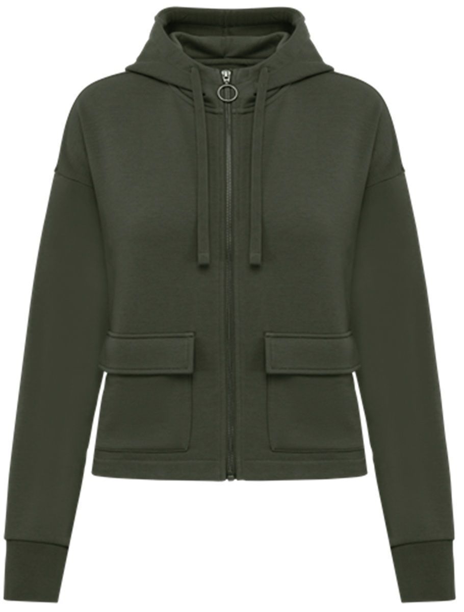 Sweat zippé à capuche écoresponsable - Femme - PAT409 - vert kaki