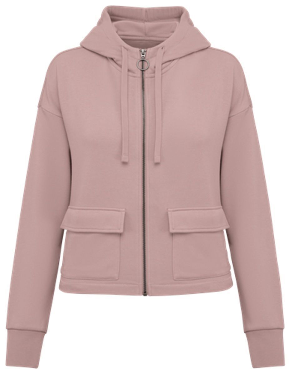 Sweat zippé à capuche écoresponsable - Femme - PAT409 - rose pétale