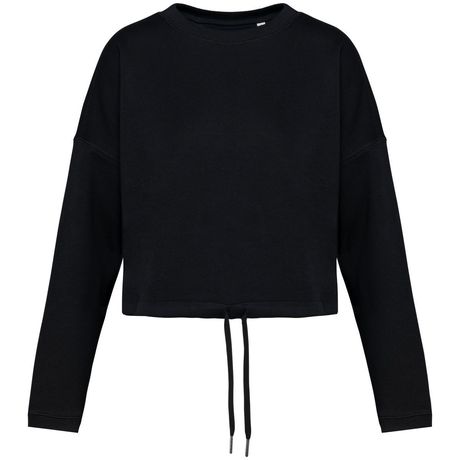 Sweat crop oversize à col rond écoresponsable - Femme - PAT429 - noir