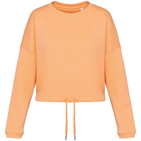 Sweat crop oversize à col rond écoresponsable - Femme - PAT429 - orange abricot