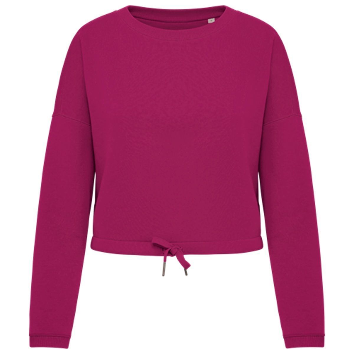 Sweat crop oversize à col rond écoresponsable - Femme - PAT429 - rouge cherry purple