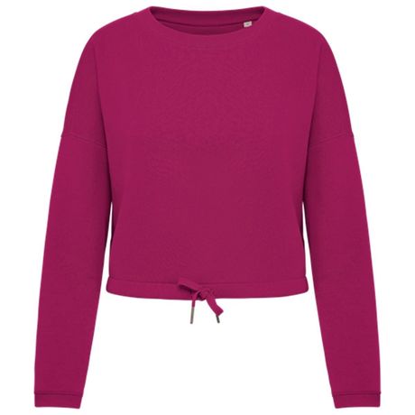 Sweat crop oversize à col rond écoresponsable - Femme - PAT429 - rouge cherry purple