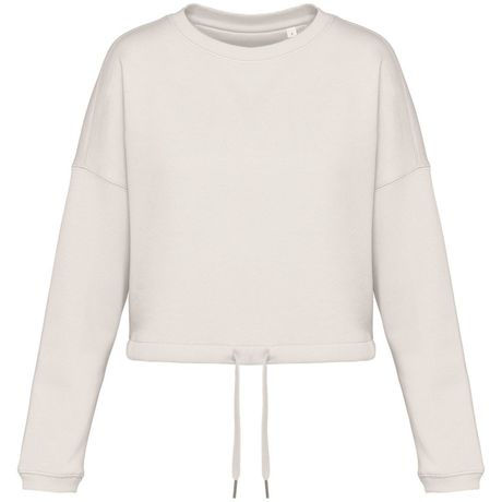 Sweat crop oversize à col rond écoresponsable - Femme - PAT429 - beige ivoire