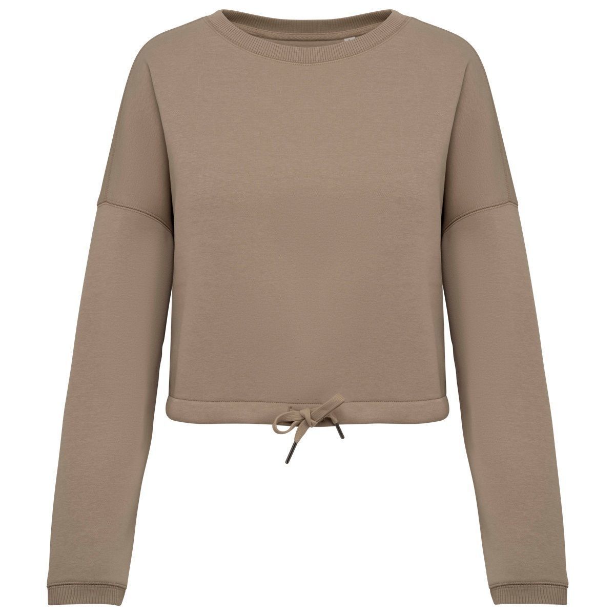 Sweat crop oversize à col rond écoresponsable - Femme - PAT429 - beige wet sand