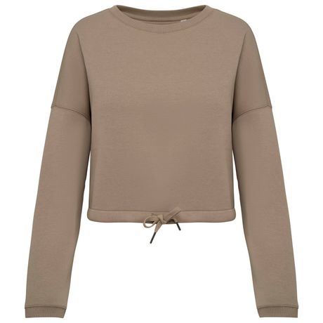 Sweat crop oversize à col rond écoresponsable - Femme - PAT429 - beige wet sand