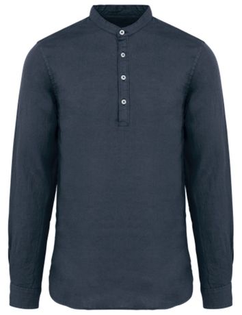 Chemise col mao en lin - Homme - PATS507 - bleu marine