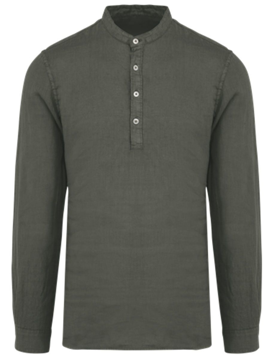Chemise col mao en lin - Homme - PATS507 - vert kaki